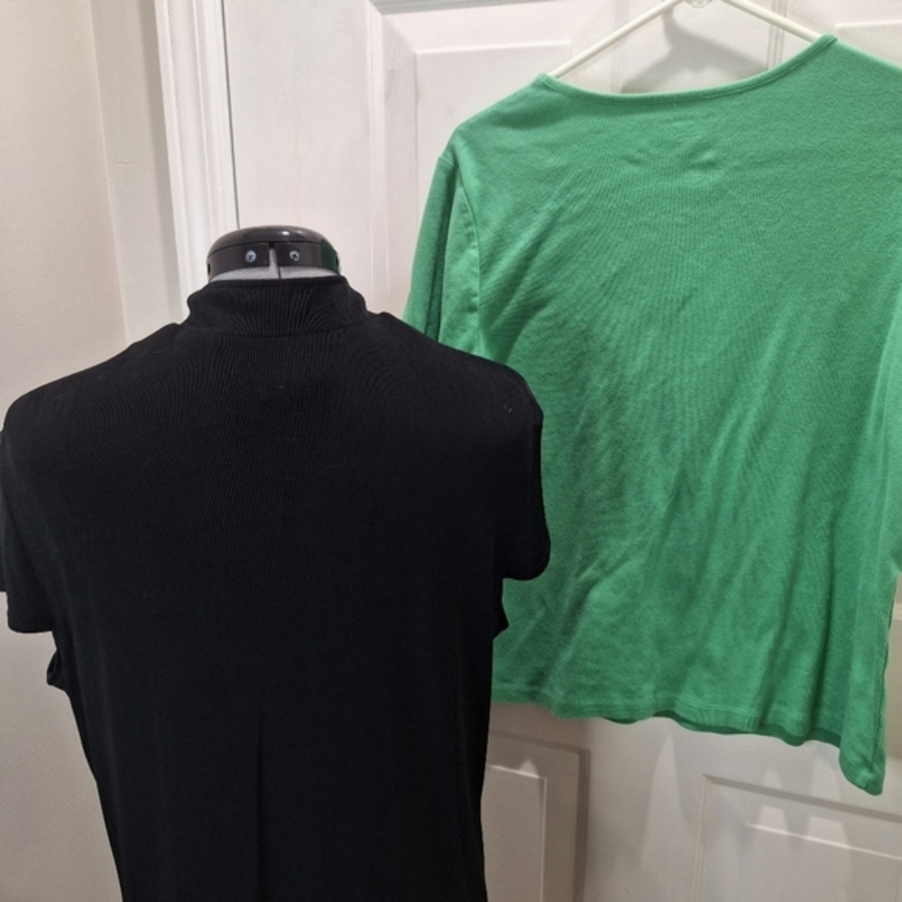 Vintage Chadwicks Toggle Close Black Stretch Top + Green T Shirt Size Large - Picture 2 of 9